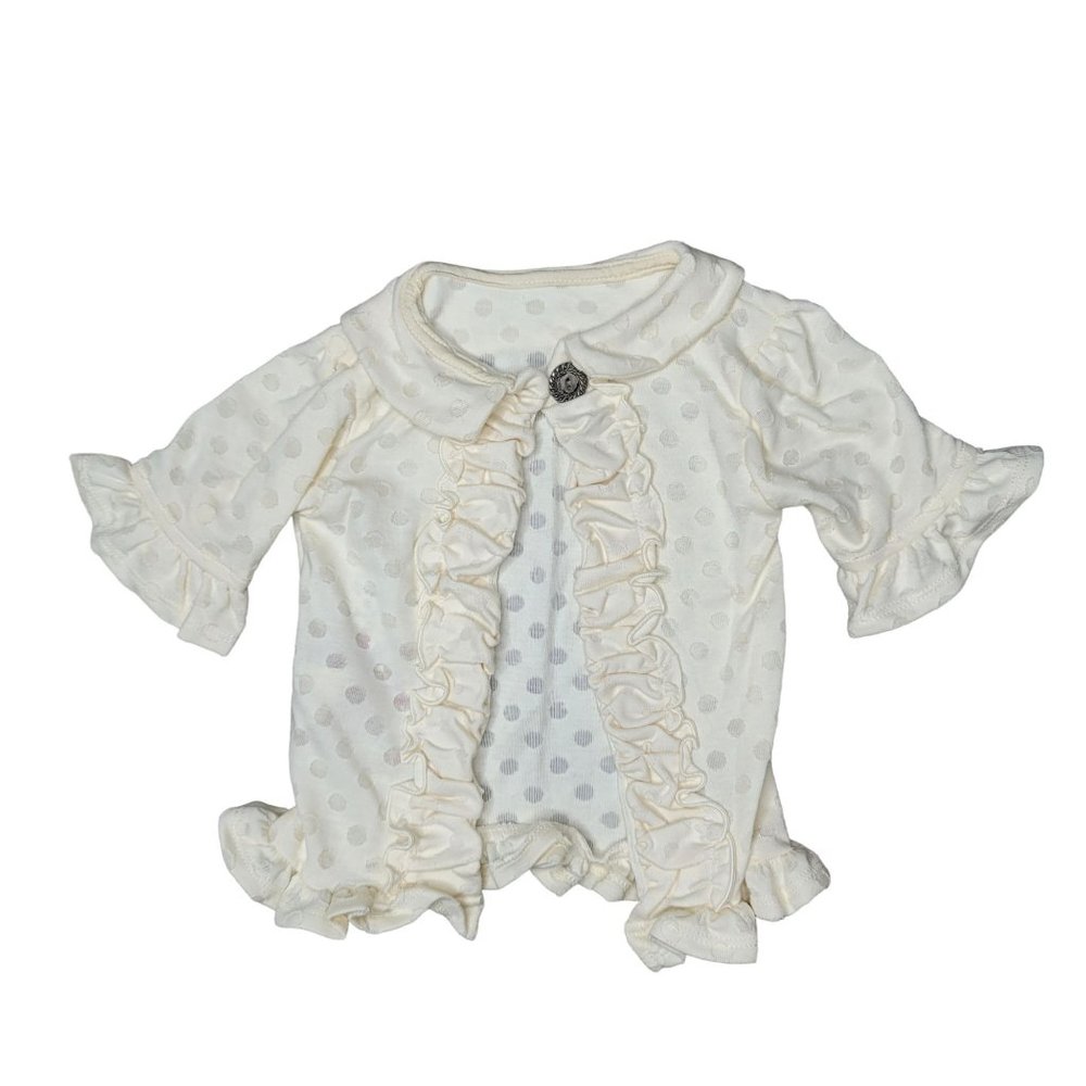 Persnickety NWT white off white polka dot cardigan ruffle sweater sz 6-12 month